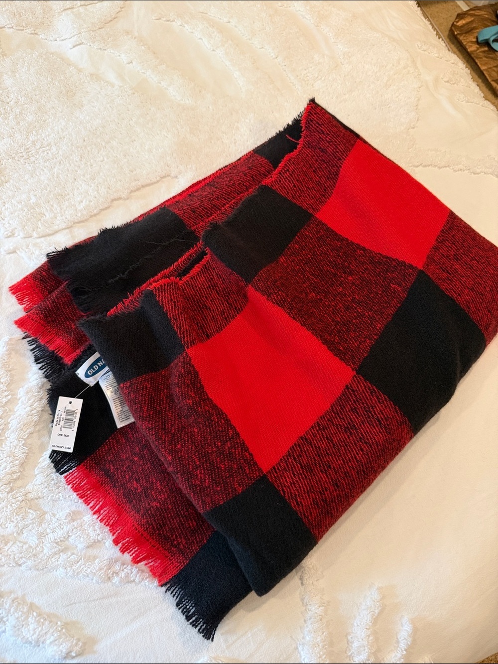 Old Navy Red and Black Buffalo Plaid Fringe Scarf Wrap